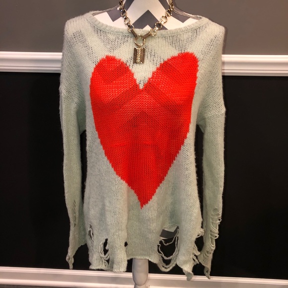 Wildfox white Label Happy Heart Distressed Sweater - Picture 3 of 7
